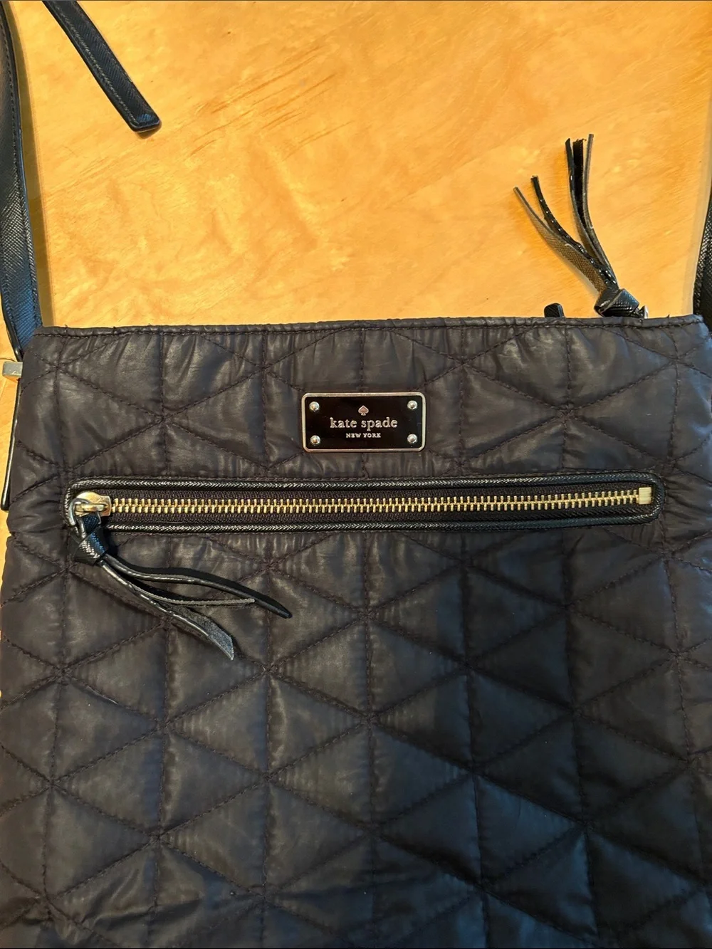 Kate Spade Black Quilted Crossbody with Front Zip Pocket
